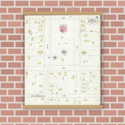 Old map wall art mockup — magnetic wood frame on brick wall — Sanborn Fire Insurance Map from Cambridge, Henry County, Illinois (1907), Sheet #0003