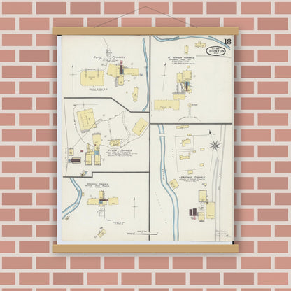 Old map wall art mockup — magnetic wood frame on brick wall — Sanborn Fire Insurance Map from Ironton, Lawrence County, Ohio (1893), Sheet #0018