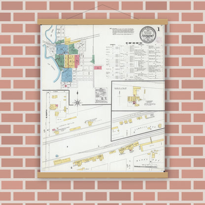 Old map wall art mockup — magnetic wood frame on brick wall — Sanborn Fire Insurance Map from Fairmont, Martin County, Minnesota (1905), Sheet #0001