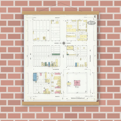 Old map wall art mockup — magnetic wood frame on brick wall — Sanborn Fire Insurance Map from Plainview, Hale County, Texas (1910), Sheet #0004