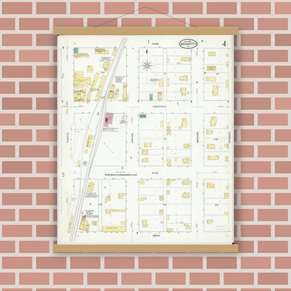 Old map wall art mockup — magnetic wood frame on brick wall — Sanborn Fire Insurance Map from Mason City, Mason County, Illinois (1909), Sheet #0004