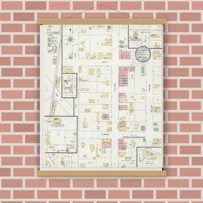 Old map wall art mockup — magnetic wood frame on brick wall — Sanborn Fire Insurance Map from Mayville, Tuscola County, Michigan (1896), Sheet #0001