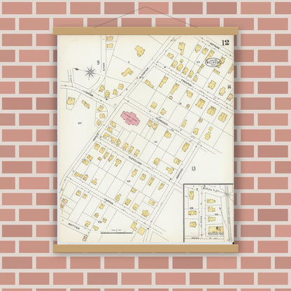 Old map wall art mockup — magnetic wood frame on brick wall — Sanborn Fire Insurance Map from Melrose, Middlesex County, Massachusetts (1903), Sheet #0012