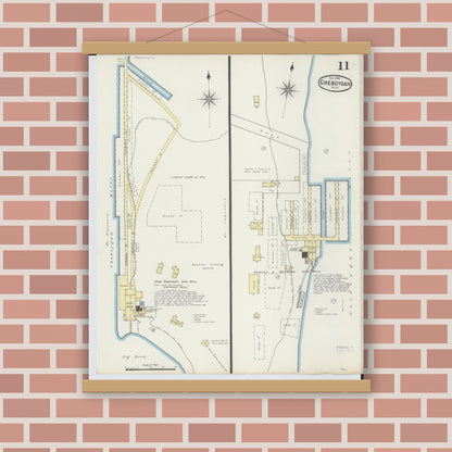 Old map wall art mockup — magnetic wood frame on brick wall — Sanborn Fire Insurance Map from Cheboygan, Cheboygan County, Michigan (1890), Sheet #0011