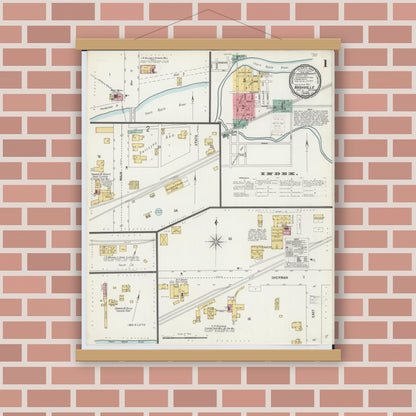 Old map wall art mockup — magnetic wood frame on brick wall — Sanborn Fire Insurance Map from Nashville, Barry County, Michigan (1900) - Complete Map Set