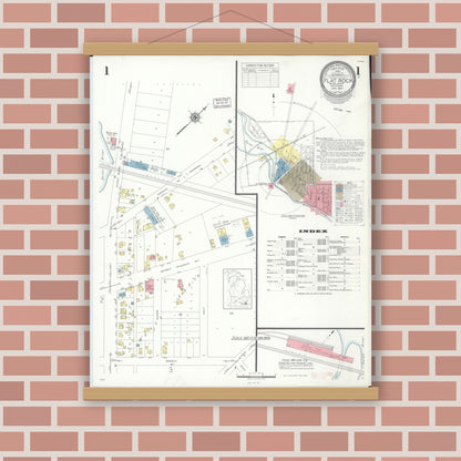 Old map wall art mockup — magnetic wood frame on brick wall — Sanborn Fire Insurance Map from Flat Rock, Wayne County, Michigan (1941), Sheet #0001