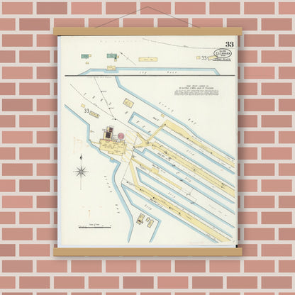 Old map wall art mockup — magnetic wood frame on brick wall — Sanborn Fire Insurance Map from Escanaba, Delta County, Michigan (1906), Sheet #0033