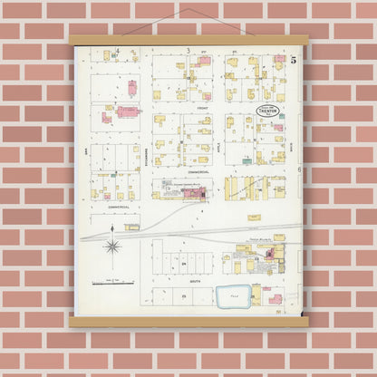 Old map wall art mockup — magnetic wood frame on brick wall — Sanborn Fire Insurance Map from Trenton, Clinton County, Illinois (1906), Sheet #0005