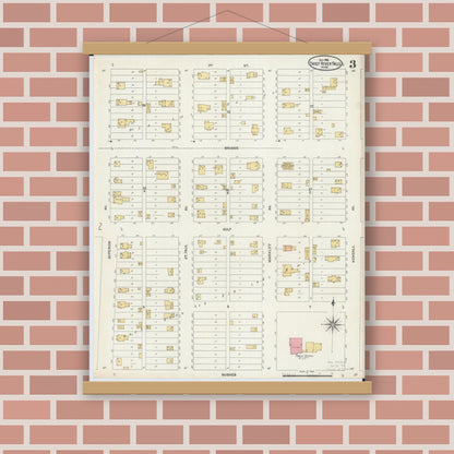 Old map wall art mockup — magnetic wood frame on brick wall — Sanborn Fire Insurance Map from Thief River Falls, Pennington County, Minnesota (1906), Sheet #0003