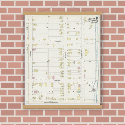 Old map wall art mockup — magnetic wood frame on brick wall — Sanborn Fire Insurance Map from Northumberland, Northumberland County, Pennsylvania (1890), Sheet #0006