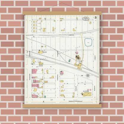 Old map wall art mockup — magnetic wood frame on brick wall — Sanborn Fire Insurance Map from Girard, Macoupin County, Illinois (1900), Sheet #0003