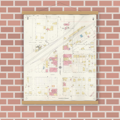 Old map wall art mockup — magnetic wood frame on brick wall — Sanborn Fire Insurance Map from Coal City, Grundy County, Illinois (1943), Sheet #0002