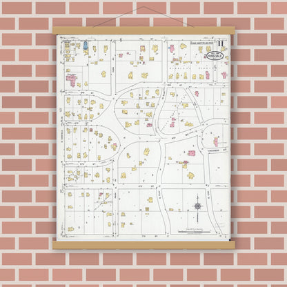 Old map wall art mockup — magnetic wood frame on brick wall — Sanborn Fire Insurance Map from Hinsdale, Du Page And Cook Counties, Illinois (1919), Sheet #0011