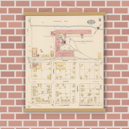Old map wall art mockup — magnetic wood frame on brick wall — Sanborn Fire Insurance Map from Belvidere, Boone County, Illinois (1922), Sheet #0011