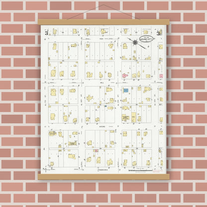 Old map wall art mockup — magnetic wood frame on brick wall — Sanborn Fire Insurance Map from Mound City, Holt County, Missouri (1928), Sheet #0003