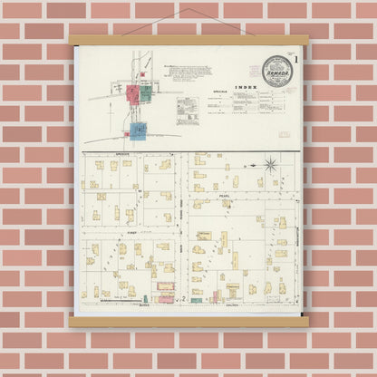 Old map wall art mockup — magnetic wood frame on brick wall — Sanborn Fire Insurance Map from Armada, Macomb County, Michigan (1907) - Complete Map Set