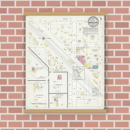 Old map wall art mockup — magnetic wood frame on brick wall — Sanborn Fire Insurance Map from Moose Lake, Carlton County, Minnesota (1914) - Complete Map Set