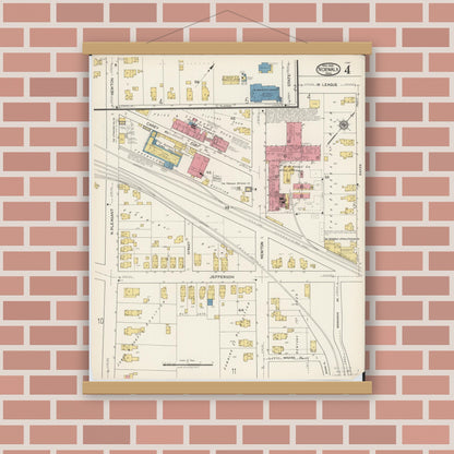 Old map wall art mockup — magnetic wood frame on brick wall — Sanborn Fire Insurance Map from Norwalk, Huron County, Ohio (1922), Sheet #0004