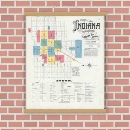 Old map wall art mockup — magnetic wood frame on brick wall — Sanborn Fire Insurance Map from Indiana, Indiana County, Pennsylvania (1903) - Complete Map Set