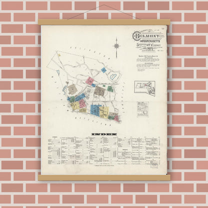 Old map wall art mockup — magnetic wood frame on brick wall — Sanborn Fire Insurance Map from Belmont, Middlesex County, Massachusetts (1915) - Complete Map Set