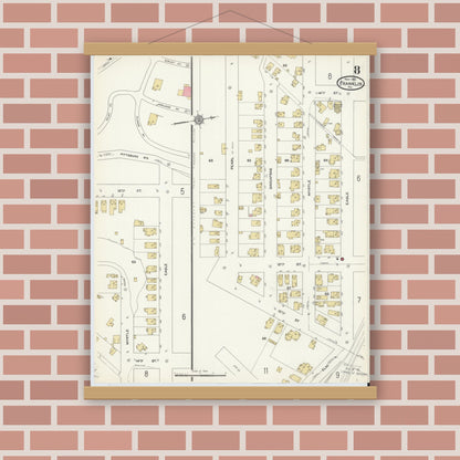 Old map wall art mockup — magnetic wood frame on brick wall — Sanborn Fire Insurance Map from Franklin, Venango County, Pennsylvania (1912), Sheet #0008