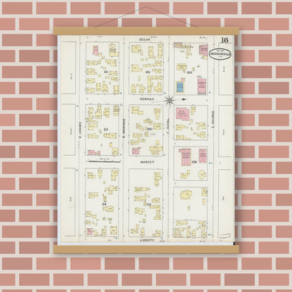 Old map wall art mockup — magnetic wood frame on brick wall — Sanborn Fire Insurance Map from Jacksonville, Duval County, Florida (1891), Sheet #0016
