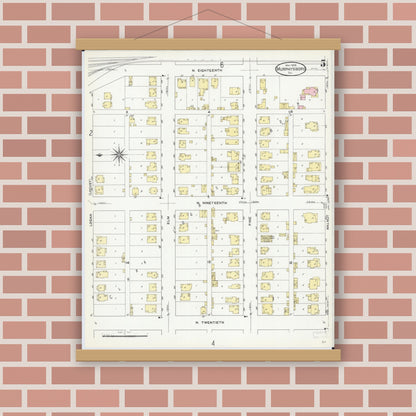 Old map wall art mockup — magnetic wood frame on brick wall — Sanborn Fire Insurance Map from Murphysboro, Jackson County, Illinois (1909), Sheet #0005