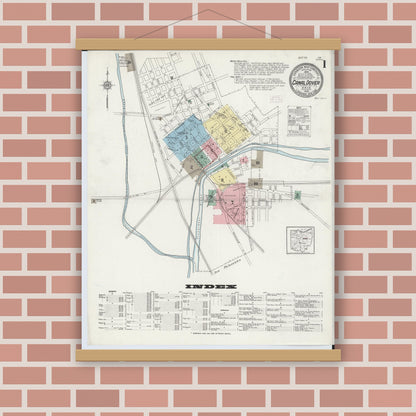 Old map wall art mockup — magnetic wood frame on brick wall — Sanborn Fire Insurance Map from Canal Dover, Tuscarawas County, Ohio (1914), Sheet #0001