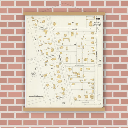 Old map wall art mockup — magnetic wood frame on brick wall — Sanborn Fire Insurance Map from Cleburne, Johnson County, Texas (1904), Sheet #0022
