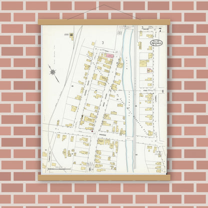 Old map wall art mockup — magnetic wood frame on brick wall — Sanborn Fire Insurance Map from Archbald, Lackawanna County, Pennsylvania (1912), Sheet #0007