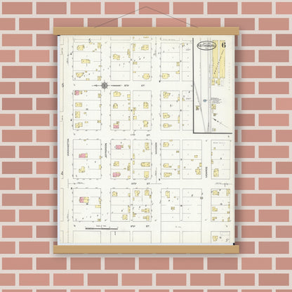 Old map wall art mockup — magnetic wood frame on brick wall — Sanborn Fire Insurance Map from Keithsburg, Mercer County, Illinois (1913), Sheet #0006