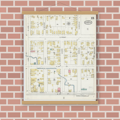Old map wall art mockup — magnetic wood frame on brick wall — Sanborn Fire Insurance Map from Dunkirk, Chautauqua County, New York (1893), Sheet #0015