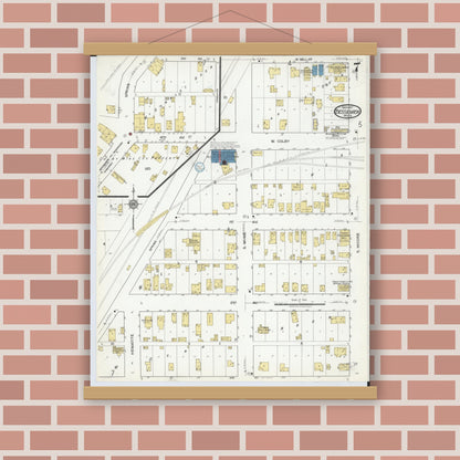 Old map wall art mockup — magnetic wood frame on brick wall — Sanborn Fire Insurance Map from Bessemer, Gogebic County, Michigan (1917), Sheet #0007