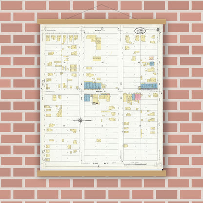 Old map wall art mockup — magnetic wood frame on brick wall — Sanborn Fire Insurance Map from Miami, Dade County, Florida (1910), Sheet #0009