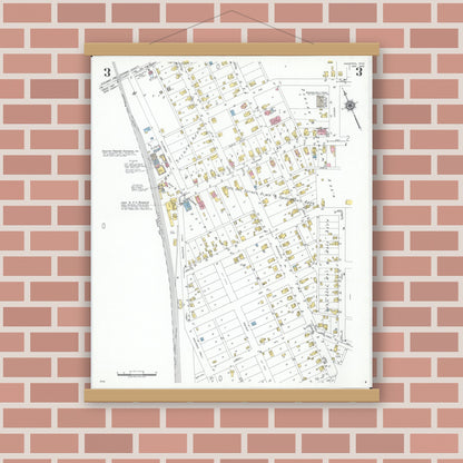 Old map wall art mockup — magnetic wood frame on brick wall — Sanborn Fire Insurance Map from Kingston, Ross County, Ohio (1949), Sheet #0003