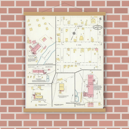 Old map wall art mockup — magnetic wood frame on brick wall — Sanborn Fire Insurance Map from Lincolnton, Lincoln County, North Carolina (1911), Sheet #0006