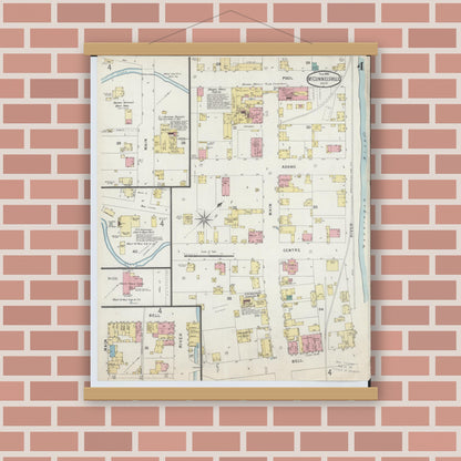 Old map wall art mockup — magnetic wood frame on brick wall — Sanborn Fire Insurance Map from McConnelsville, Morgan County, Ohio (1896), Sheet #0004