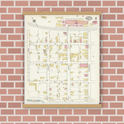 Old map wall art mockup — magnetic wood frame on brick wall — Sanborn Fire Insurance Map from Bolivar, Westmoreland County, Pennsylvania (1915), Sheet #0002