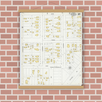 Old map wall art mockup — magnetic wood frame on brick wall — Sanborn Fire Insurance Map from Escanaba, Delta County, Michigan (1899), Sheet #0013