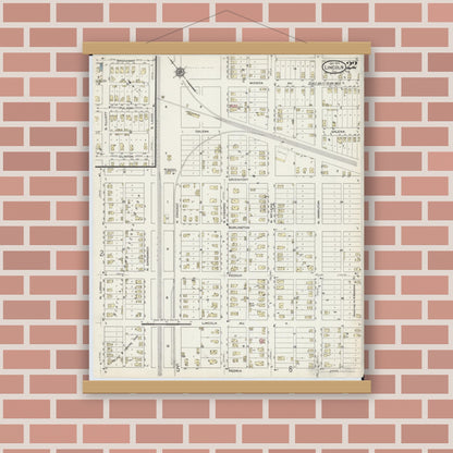 Old map wall art mockup — magnetic wood frame on brick wall — Sanborn Fire Insurance Map from Lincoln, Logan County, Illinois (1914), Sheet #0022