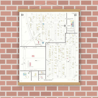 Old map wall art mockup — magnetic wood frame on brick wall — Sanborn Fire Insurance Map from Webster City, Hamilton County, Iowa (1938), Sheet #0013