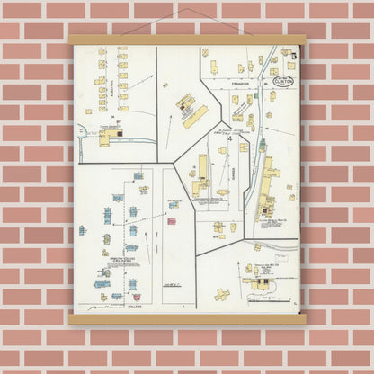 Old map wall art mockup — magnetic wood frame on brick wall — Sanborn Fire Insurance Map from Clinton, Oneida County, New York (1904), Sheet #0005