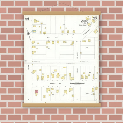 Old map wall art mockup — magnetic wood frame on brick wall — Sanborn Fire Insurance Map from Oneida, Madison County, New York (1923), Sheet #0033