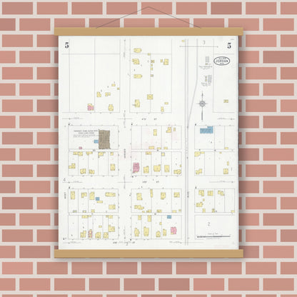 Old map wall art mockup — magnetic wood frame on brick wall — Sanborn Fire Insurance Map from Jordan, Scott County, Minnesota (1928), Sheet #0005