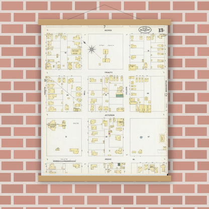 Old map wall art mockup — magnetic wood frame on brick wall — Sanborn Fire Insurance Map from Beaumont, Jefferson County, Texas (1902), Sheet #0013
