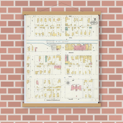 Old map wall art mockup — magnetic wood frame on brick wall — Sanborn Fire Insurance Map from Spencerville, Allen County, Ohio (1902), Sheet #0002