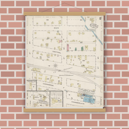 Old map wall art mockup — magnetic wood frame on brick wall — Sanborn Fire Insurance Map from Gilman, Iroquois County, Illinois (1885), Sheet #0002
