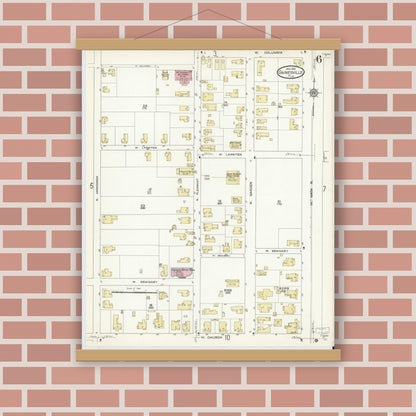Old map wall art mockup — magnetic wood frame on brick wall — Sanborn Fire Insurance Map from Gainesville, Alachua County, Florida (1913), Sheet #0006