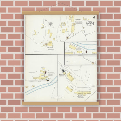 Old map wall art mockup — magnetic wood frame on brick wall — Sanborn Fire Insurance Map from Slatington, Lehigh County, Pennsylvania (1896), Sheet #0004