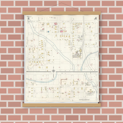 Old map wall art mockup — magnetic wood frame on brick wall — Sanborn Fire Insurance Map from Snyder, Scurry County, Texas (1942), Sheet #0004